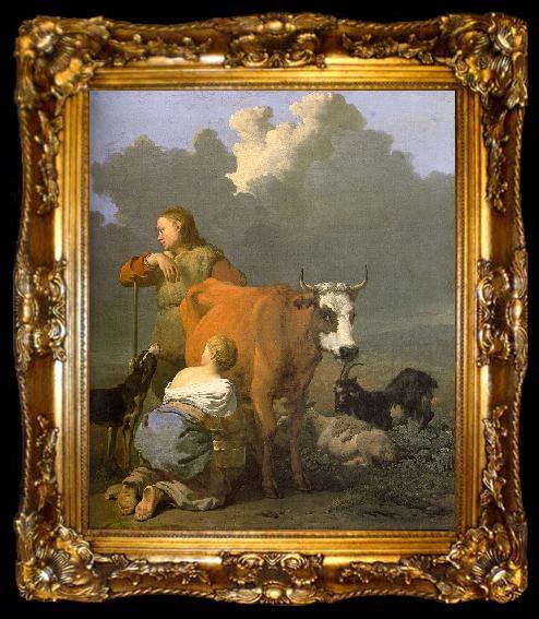 framed  DUJARDIN, Karel Woman Milking a Red Cow ds, ta009-2